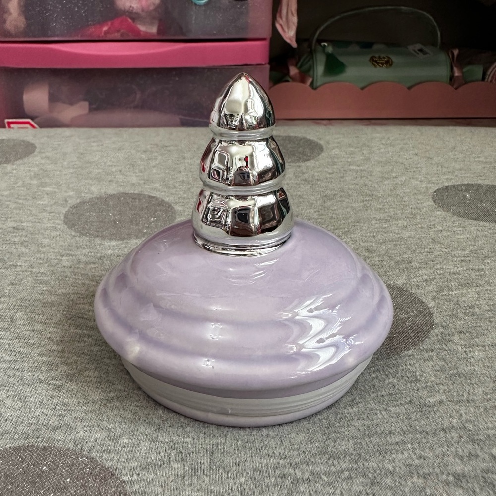 Silver Christmas Tree Purple Lid Glass Candy Jar Topper